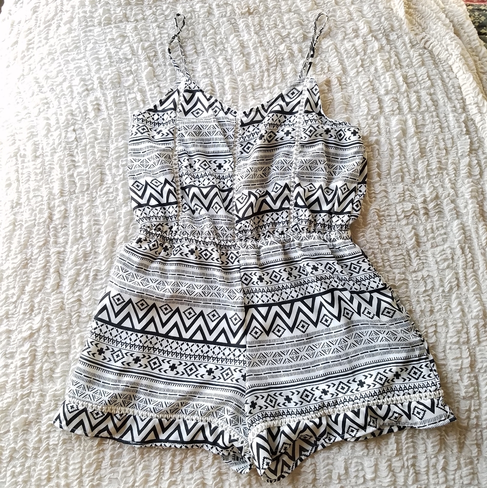 Liberty Love Black and White Aztec Print Romper